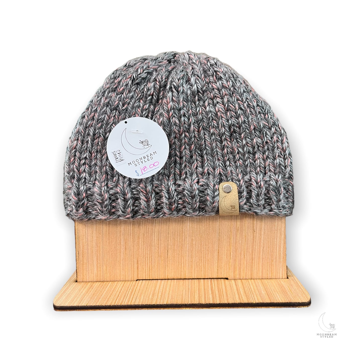 Handmade Knit Beanie Pink and Gray Blend