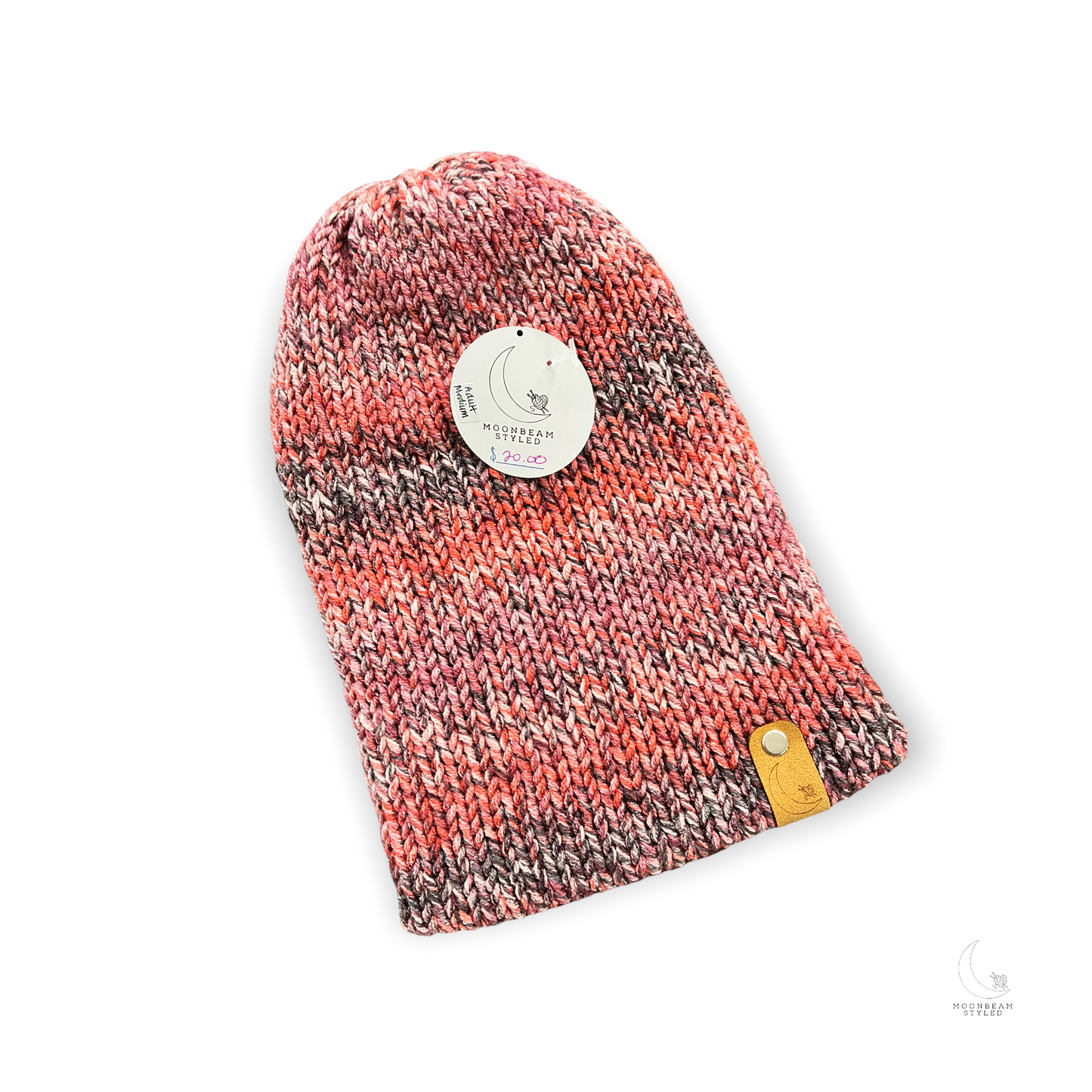 Handmade Knit Beanie Dark Pink Blend