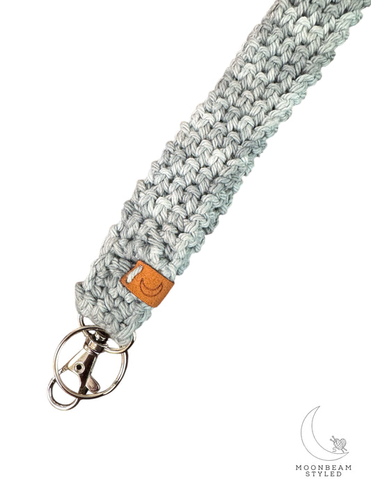 Handmade Crochet Keychain Wristlet Gray